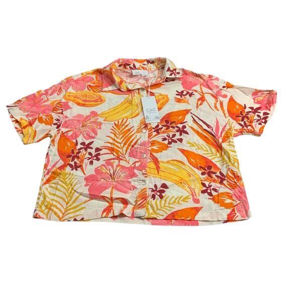 C&C California Tops - C&C California Linen Blend Tropical Floral Button Shirt Womens Medium NWT Crop